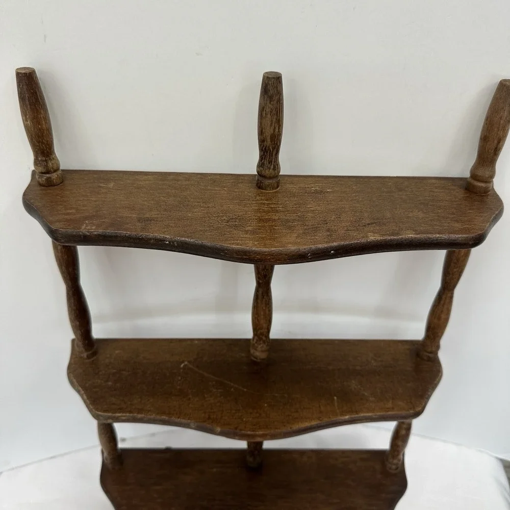 Vintage MCM French Country Spindle Shelf 3 Tier Wall Mount Wood 20